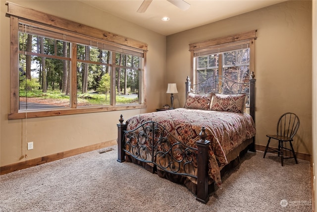 bedroom with carpet floors and ceiling fan