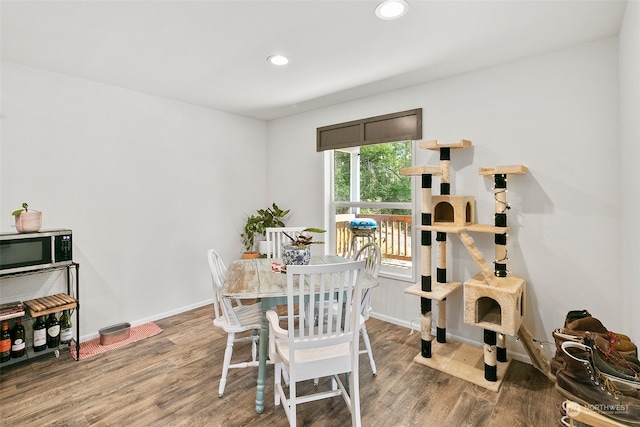 dining area with hardwood / wood-style flooring