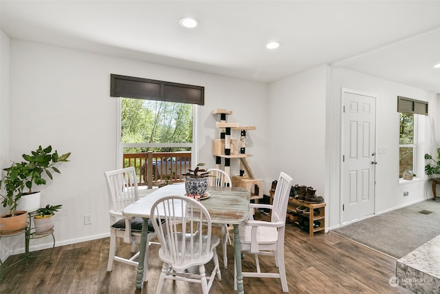 dining area with dark hardwood / wood-style floors