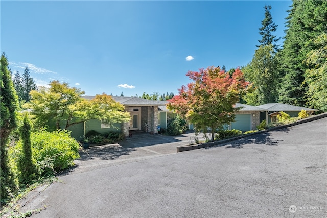 obstructed view of property with a garage