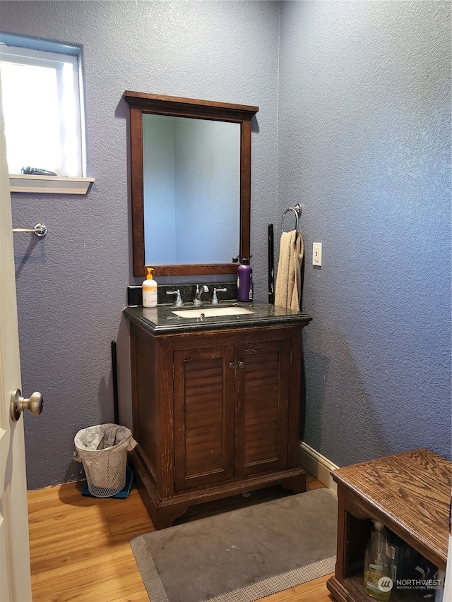 bathroom with wood-type flooring and vanity