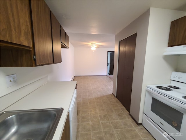 6114 Glen Mary Ln SE Unit A-D, Lacey, WA 98503 - kitchen featuring custom exhaust hood, sink, dishwasher, light tile flooring, and white electric stove