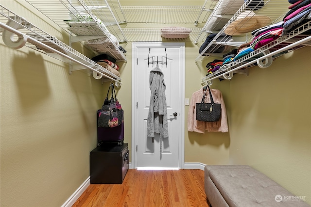 spacious closet with light hardwood / wood-style floors