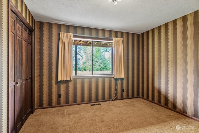 carpeted spare room featuring a textured ceiling