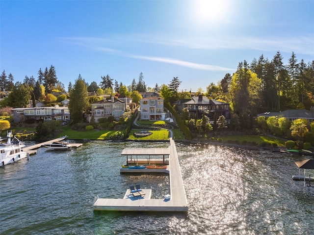 dock area with a water view