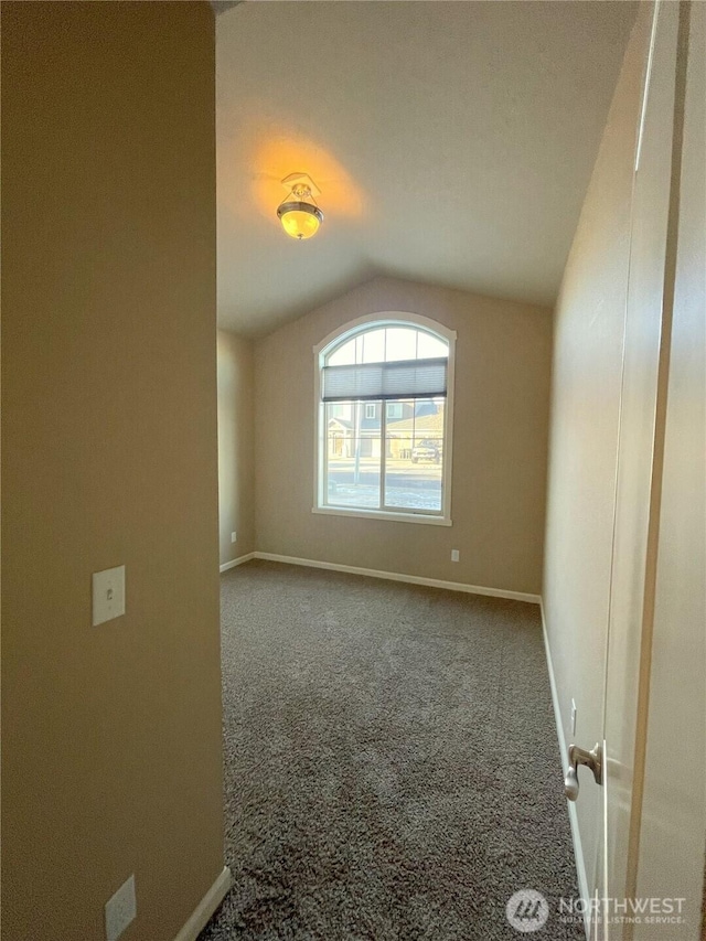 carpeted spare room with lofted ceiling