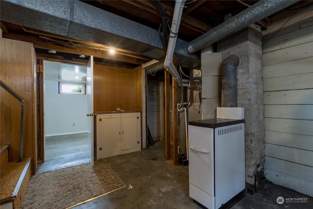 basement with wood walls