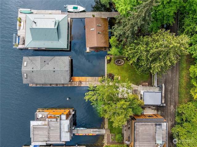 aerial view featuring a water view