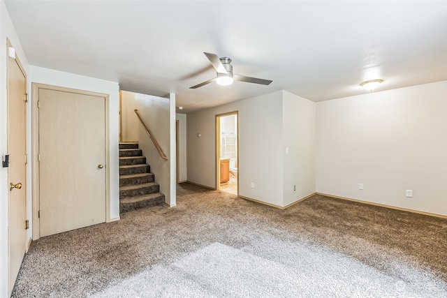 unfurnished room with carpet and ceiling fan