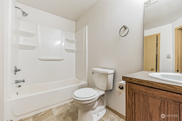 full bathroom with shower / bath combination, oversized vanity, toilet, and tile flooring