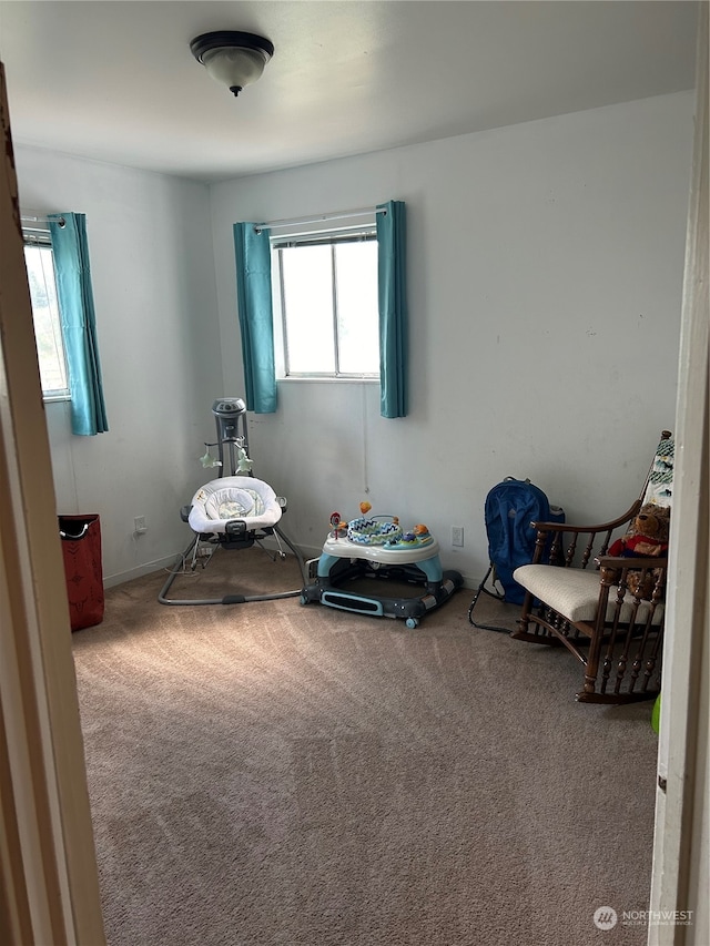 bedroom with carpet floors and multiple windows