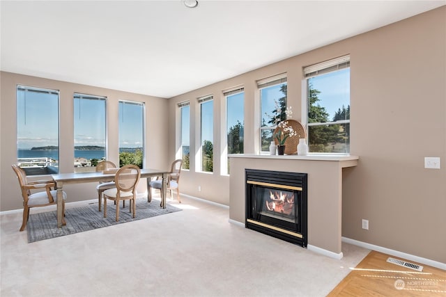 sunroom featuring a water view and plenty of natural light