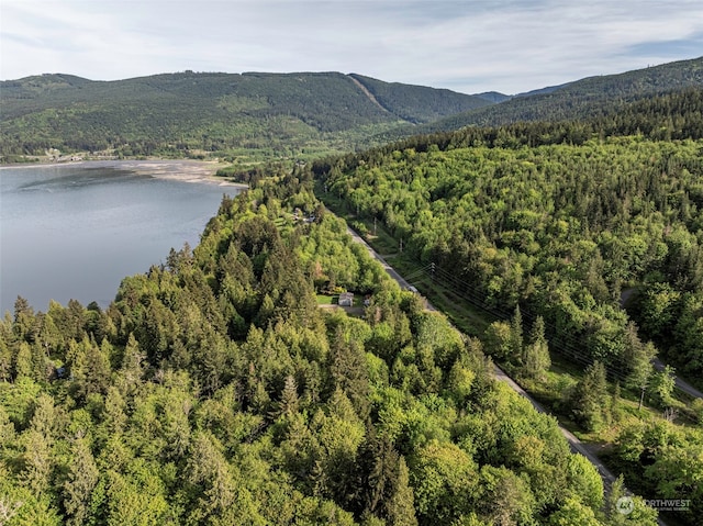 aerial view with a water and mountain view