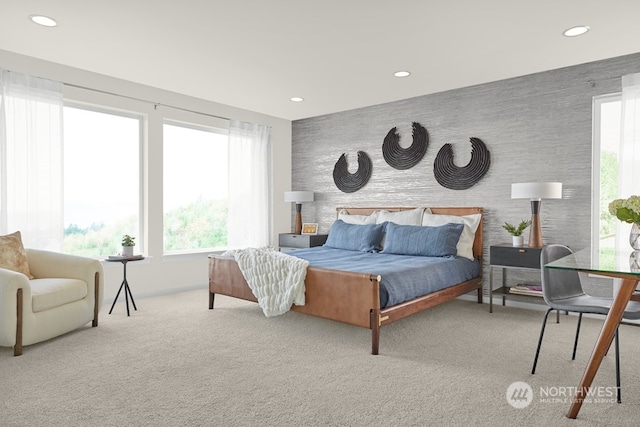 bedroom featuring carpet flooring and multiple windows