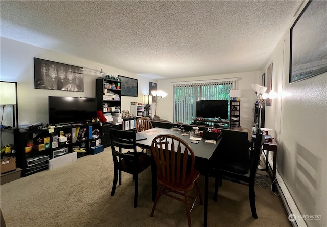 712714 142nd Pl SE, Bellevue, WA 98007 - dining space featuring carpet, a textured ceiling, and baseboard heating