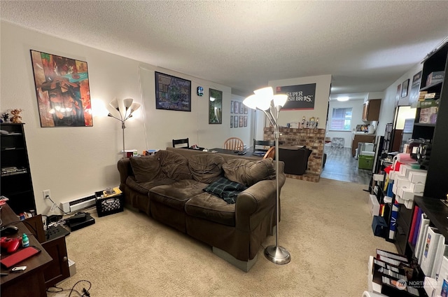 712714 142nd Pl SE, Bellevue, WA 98007 - carpeted living room with a textured ceiling and a baseboard radiator