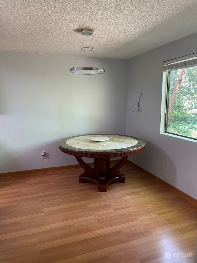 interior space with a textured ceiling and light wood-type flooring