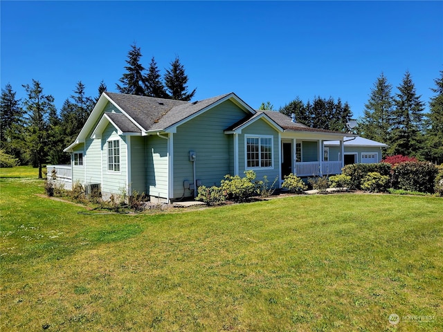 view of front of house with a front lawn and central air condition unit