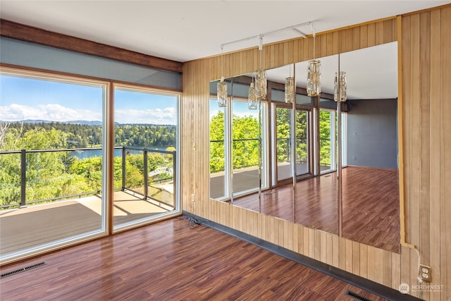 unfurnished sunroom featuring a healthy amount of sunlight and a water view