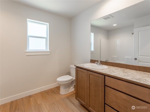 384 Emma Dr, Wenatchee, WA 98801 - bathroom with a shower, hardwood / wood-style floors, vanity, and toilet