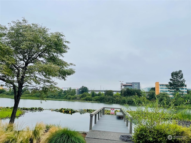 exterior space with a water view