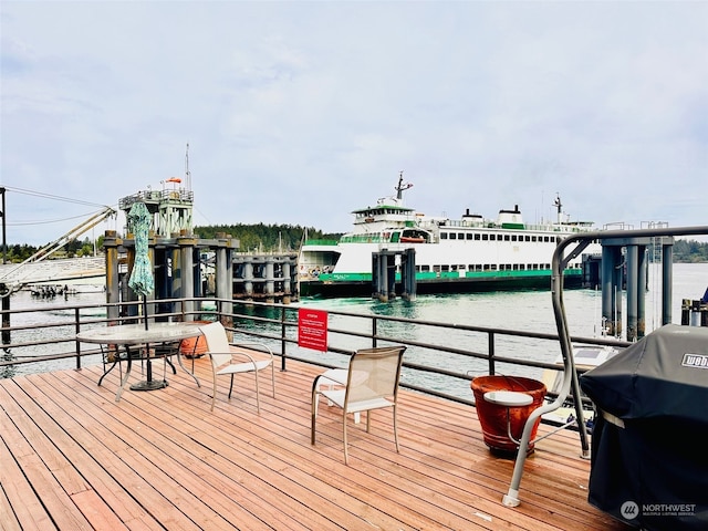 dock area featuring a water view