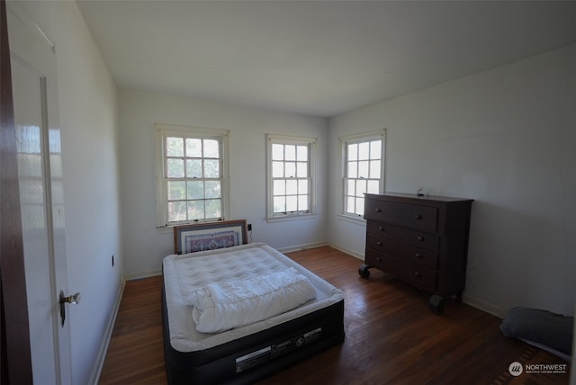 bedroom with dark hardwood / wood-style flooring