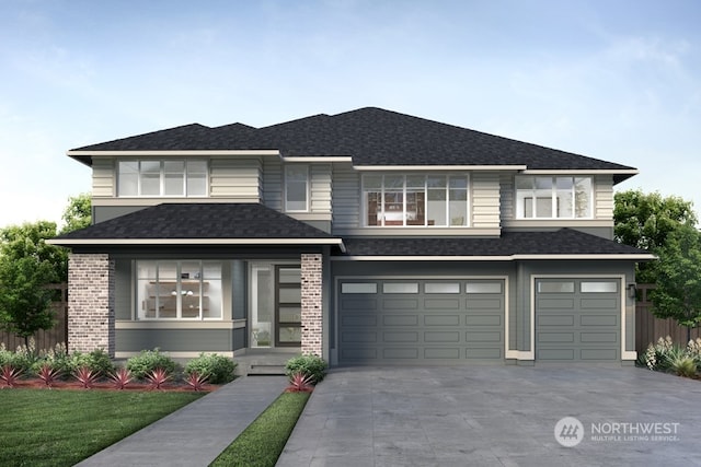 prairie-style house featuring a garage