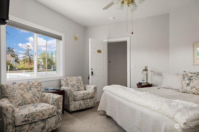 bedroom featuring carpet flooring and ceiling fan