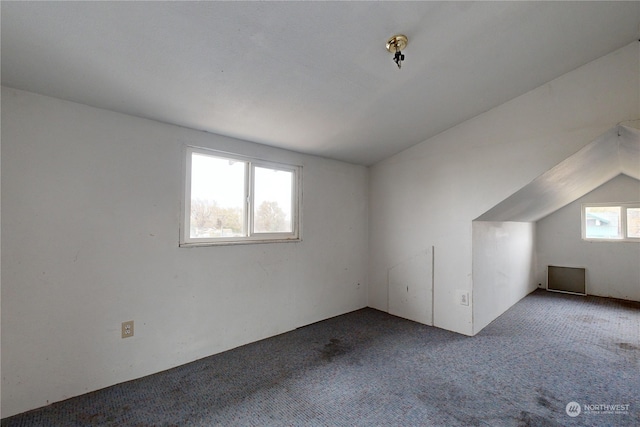 additional living space with vaulted ceiling and carpet