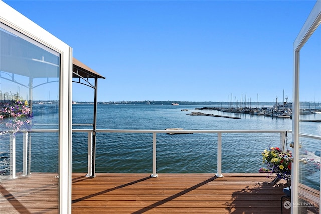 dock area featuring a water view