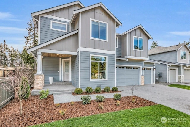 craftsman house featuring a porch and a garage