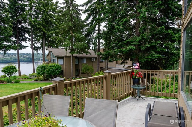 deck with a water view