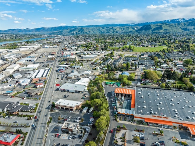 drone / aerial view with a mountain view