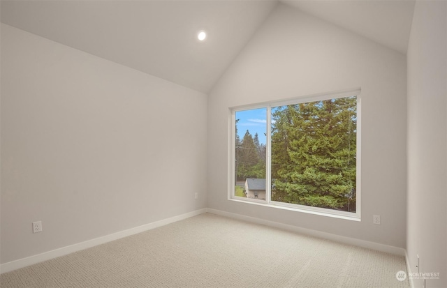 empty room featuring carpet and lofted ceiling