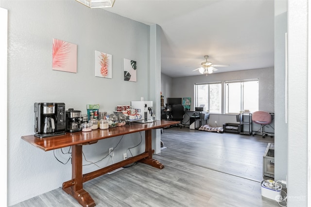 interior space featuring hardwood / wood-style floors and ceiling fan