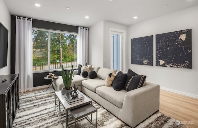 living room with light hardwood / wood-style floors