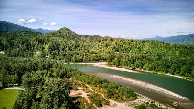 aerial view with a water and mountain view