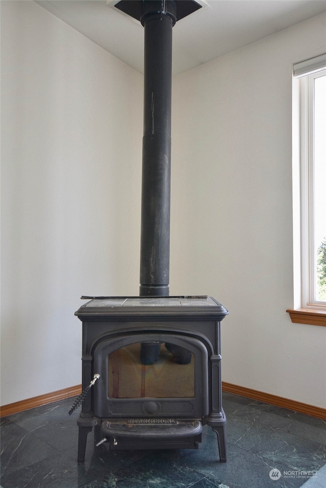 details featuring a wood stove