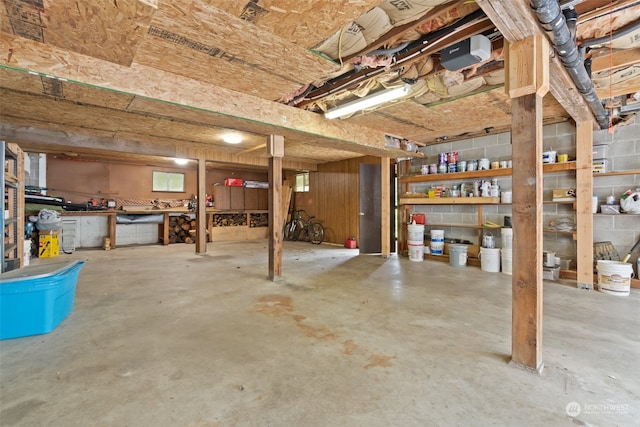 basement featuring a workshop area