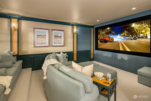 home theater with carpet flooring