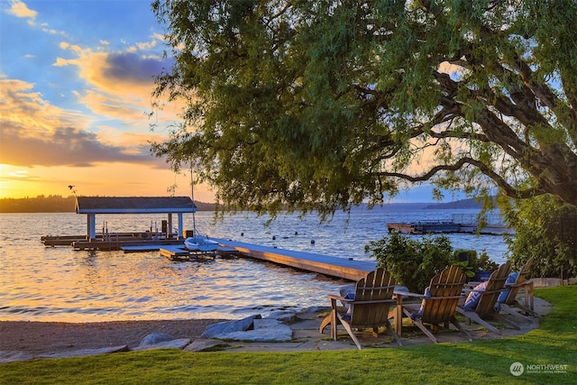 dock area featuring a water view