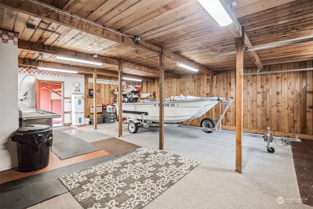 basement with wooden walls and wood ceiling