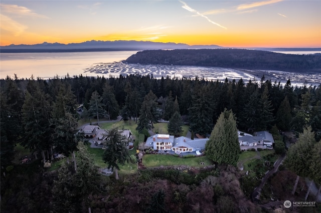 aerial view at dusk with a mountain view