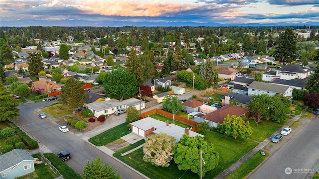 view of aerial view at dusk