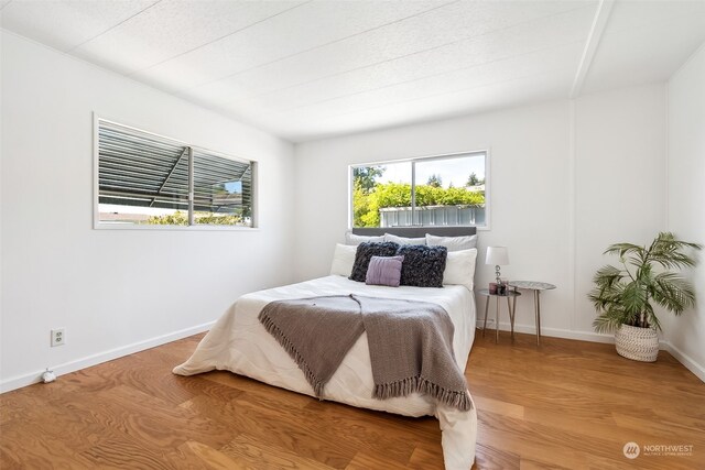 bedroom with hardwood / wood-style floors