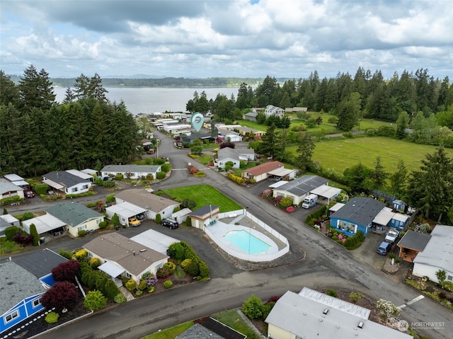 aerial view with a water view