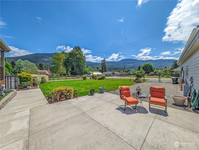 view of patio featuring a mountain view