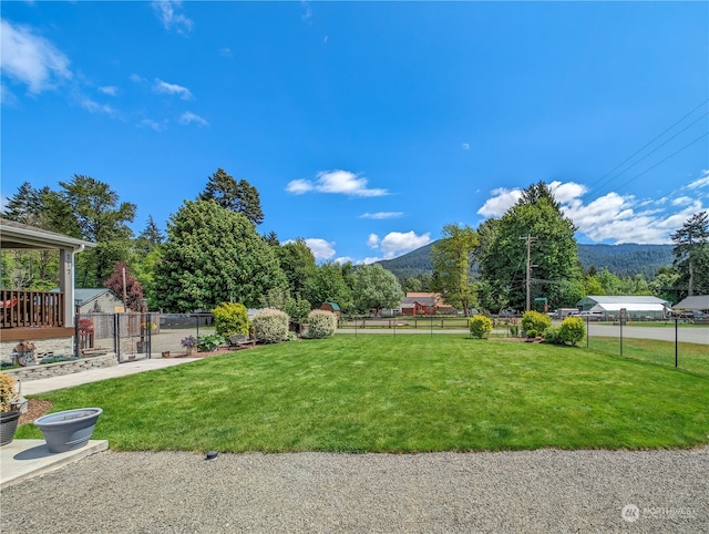 view of yard featuring a mountain view