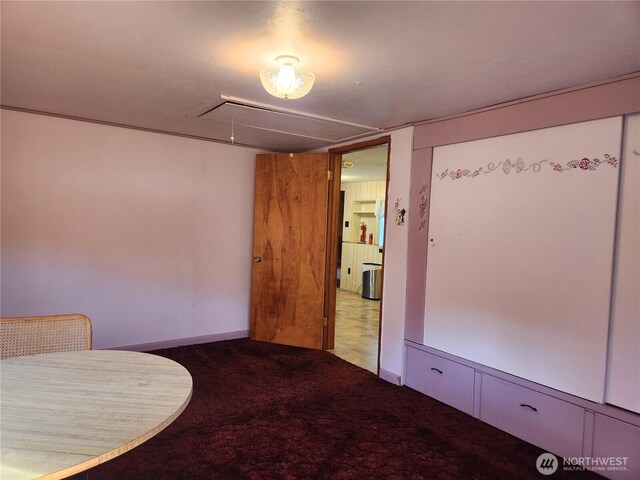 112 Combs Rd, Packwood, WA 98361 - bedroom featuring baseboards, attic access, and carpet floors